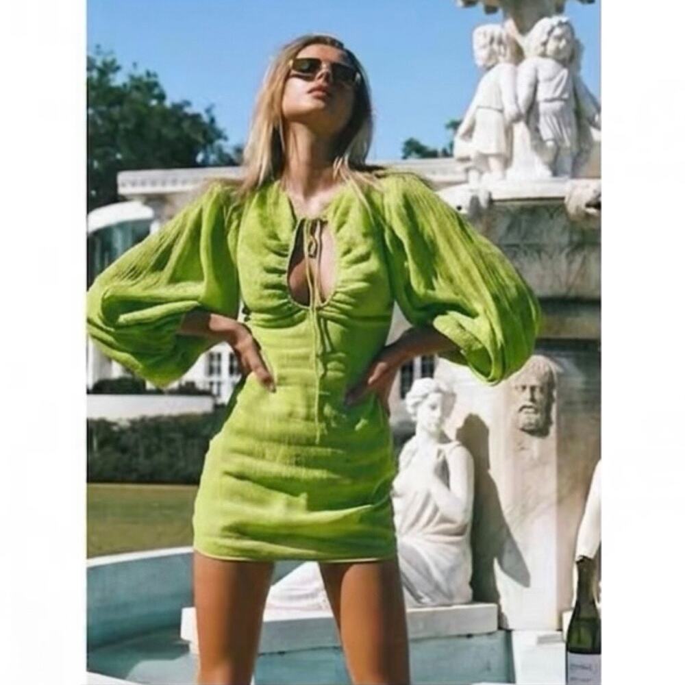 Sabo Skirt Lime Green Puff-Sleeve Mini Dress